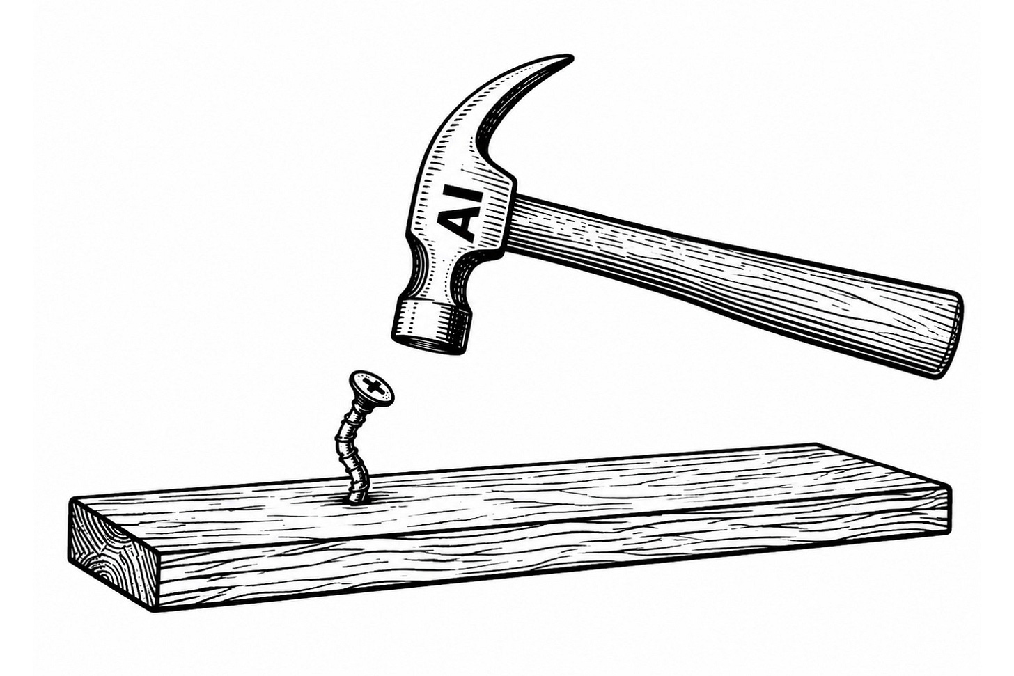 Hammering a screw on a piece of wood Hammering a screw on a piece of wood