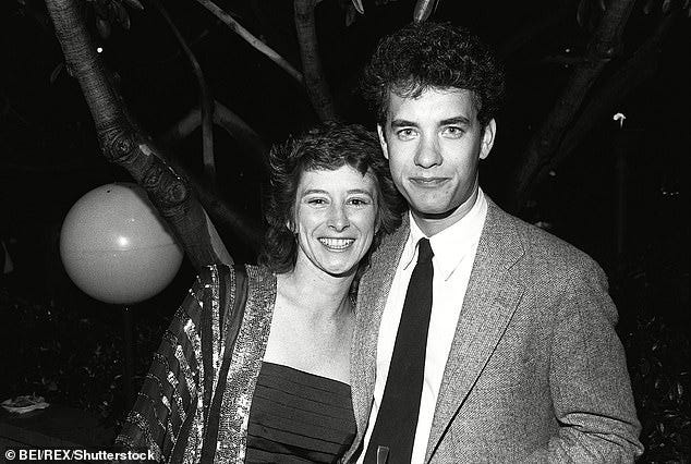 The popular memoir was released in April and examines the 42-year-old writer's life growing up with two Hollywood icons, Hanks and her mother, the late actress Samantha Lewes. (Pictured: Hanks and Lewes in 1983)