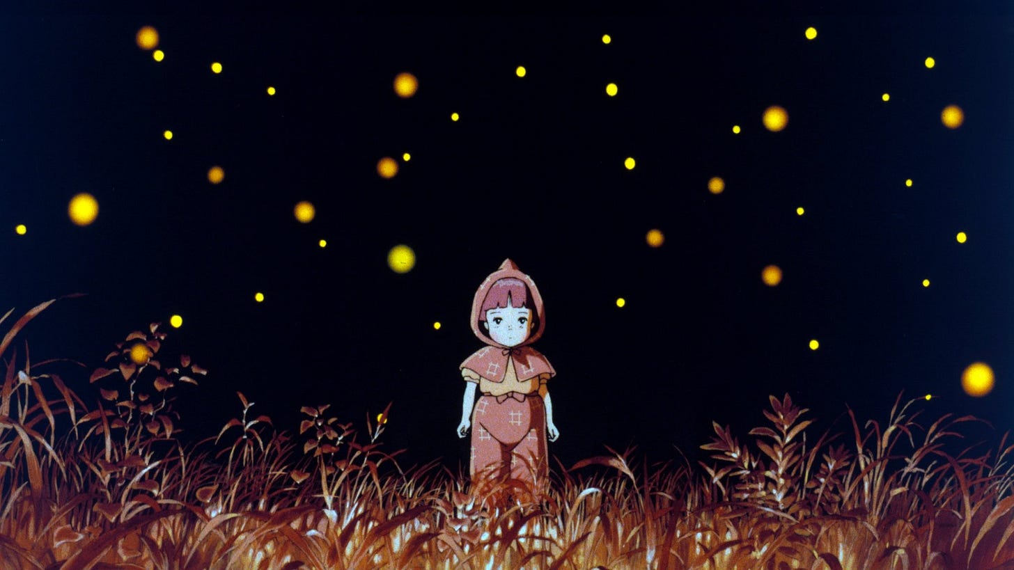 Grave of the Fireflies | Still features Setsuko amongst fireflies.
