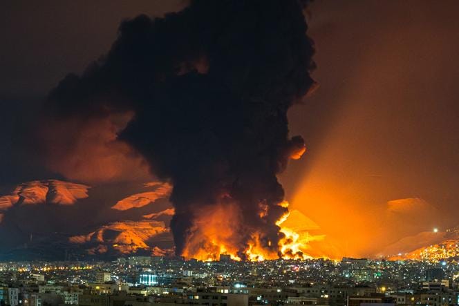 Airstrikes target an oil depot in Tehran, Iran, March 7, 2026.