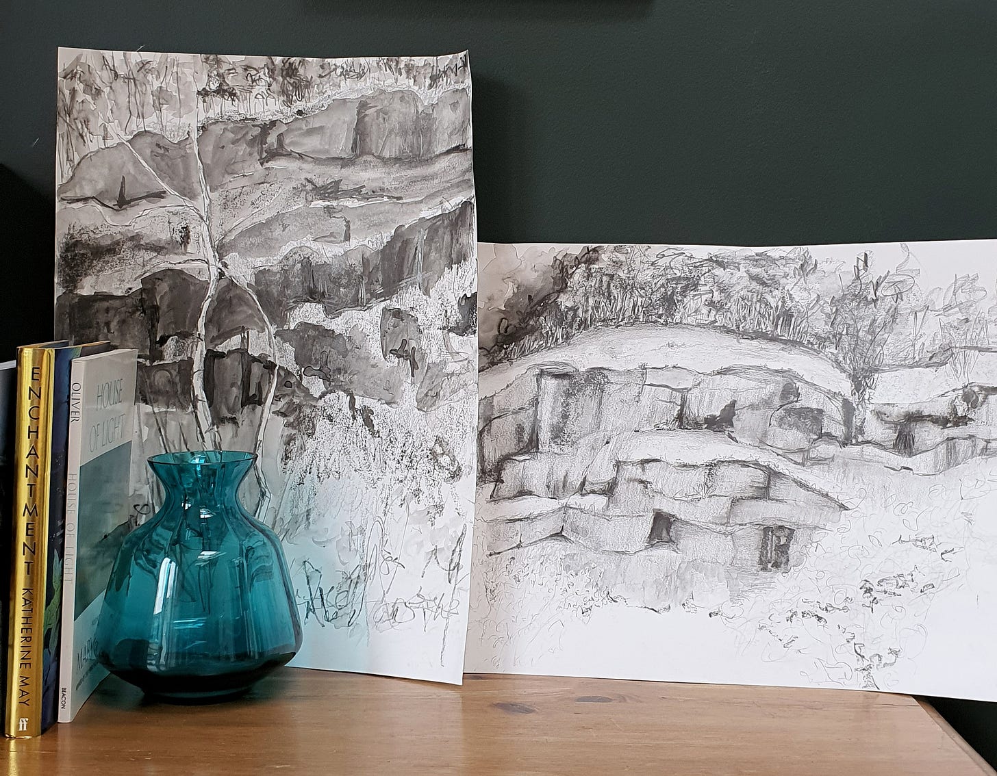 2 graphite drawings started en plein air of cliffs in Cumbria 2 graphite drawings started en plein air of cliffs in Cumbria
