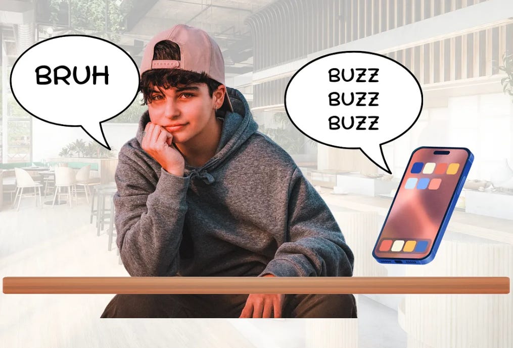 a teen saying "bruh" and his phone constantly buzzing