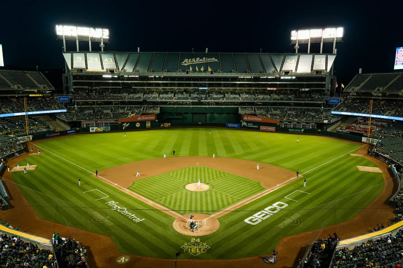 A view of the field from above at Oakland Coliseum 