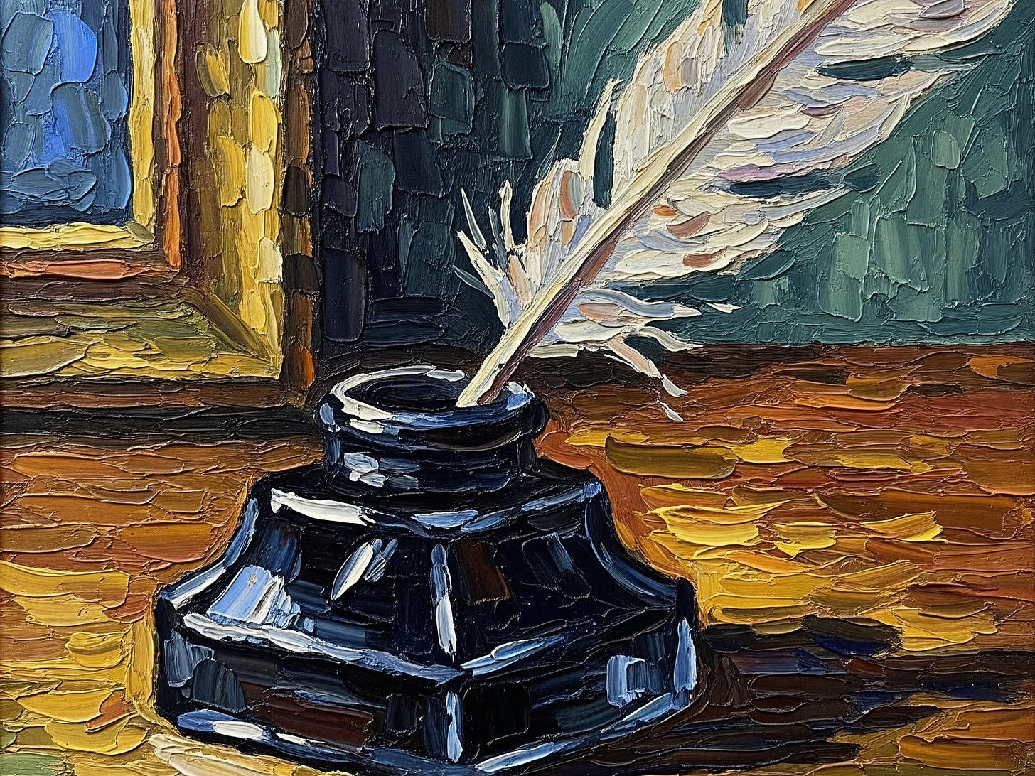 A quill and inkwell.