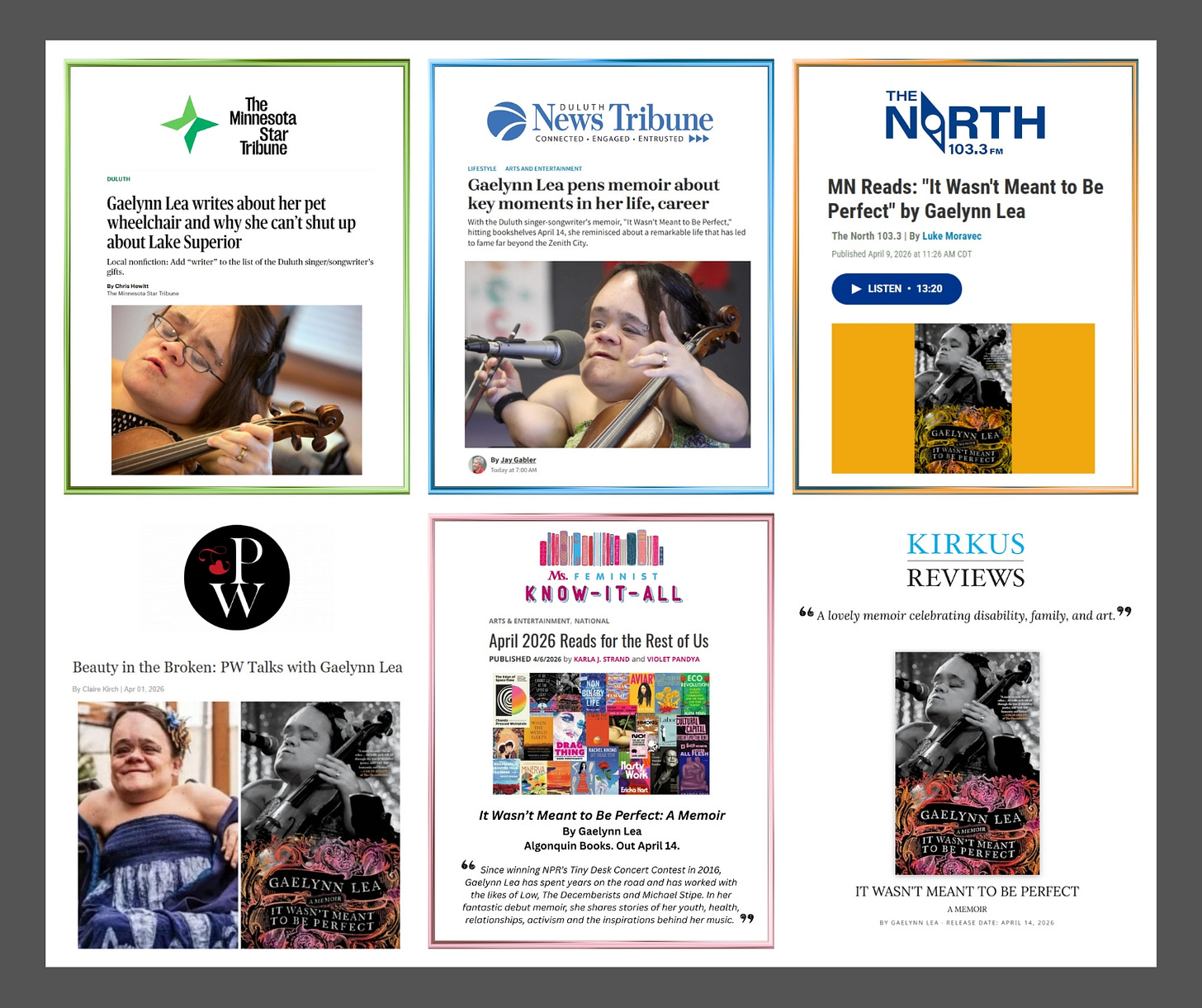 An eight-photo collage of all the headlines as of late - from MN publications like the Star Tribune to National outlets like Kirkus Reviews and Ms. Magazine. An eight-photo collage of all the headlines as of late - from MN publications like the Star Tribune to National outlets like Kirkus Reviews and Ms. Magazine.