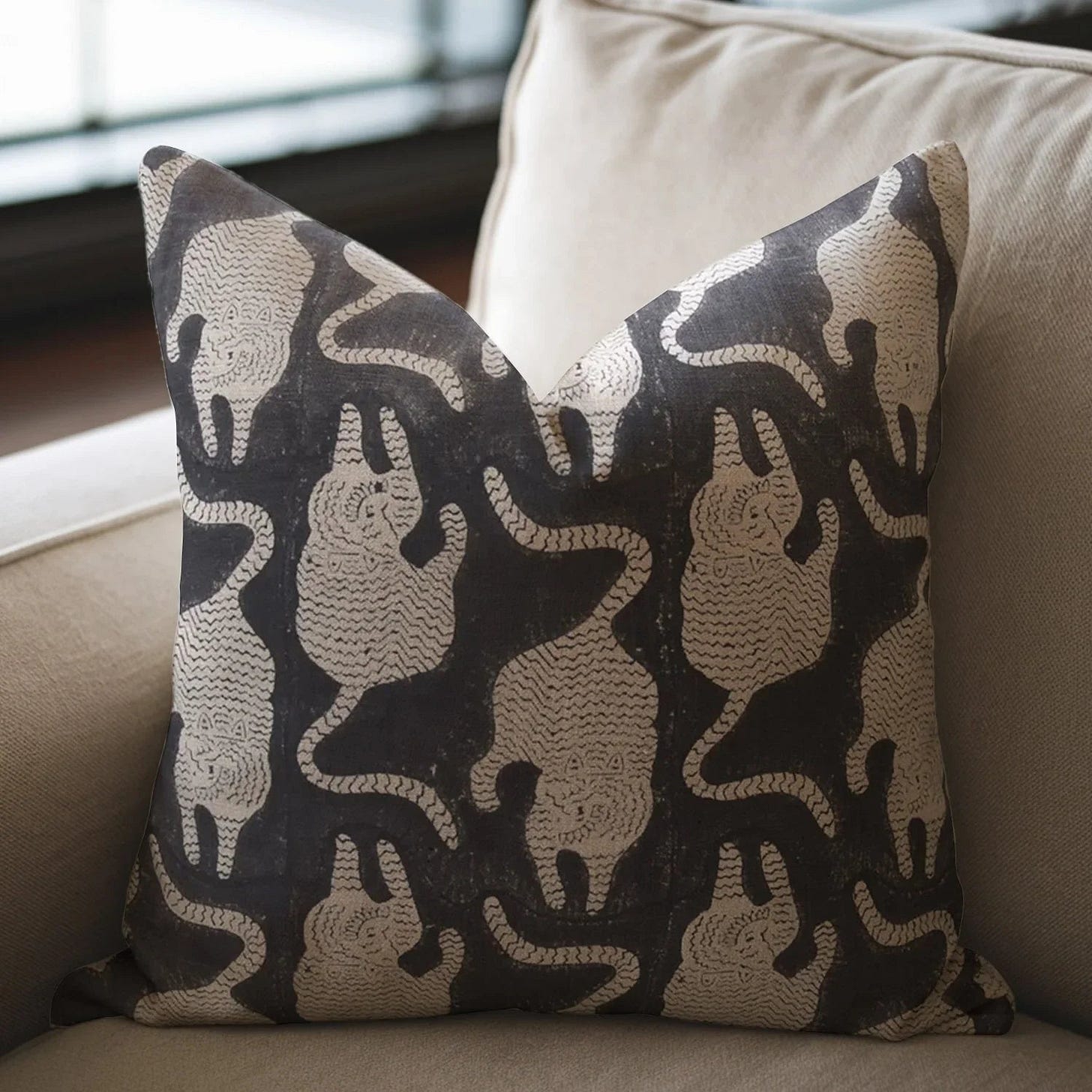 Block Printed Heavy Linen Pillow Cover