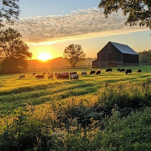 Free Sunrise over farm Image - Sunrise, Farm, Cattle | Download at StockCake