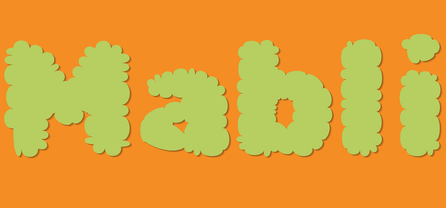 Mabli, written in green font on an orange background