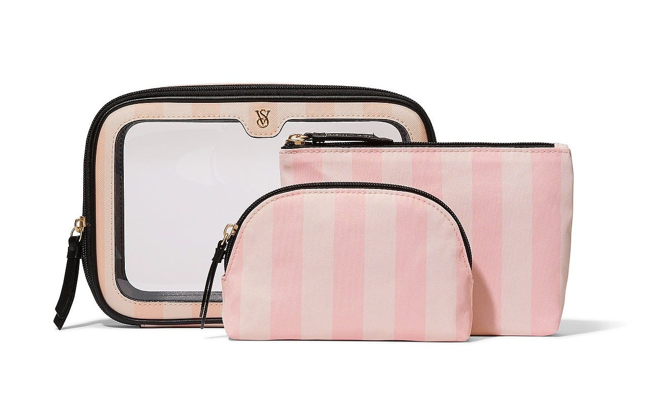 Victoria's Secret, Victoria's Secret 3-Piece Makeup Bag, Heritage Stripe, onModelBack, 2 of 2