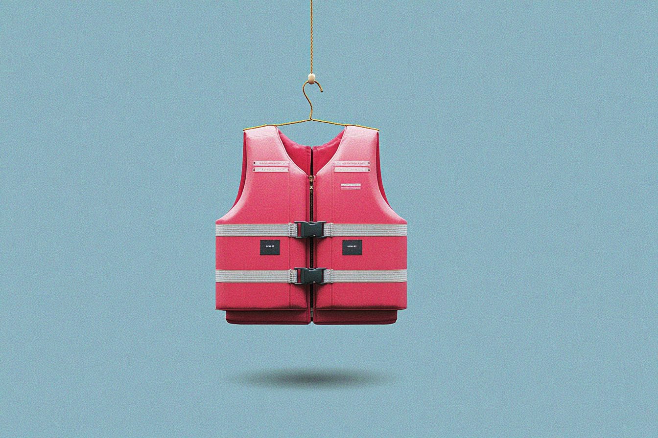 illustration of a red life vest hanging from a hanger