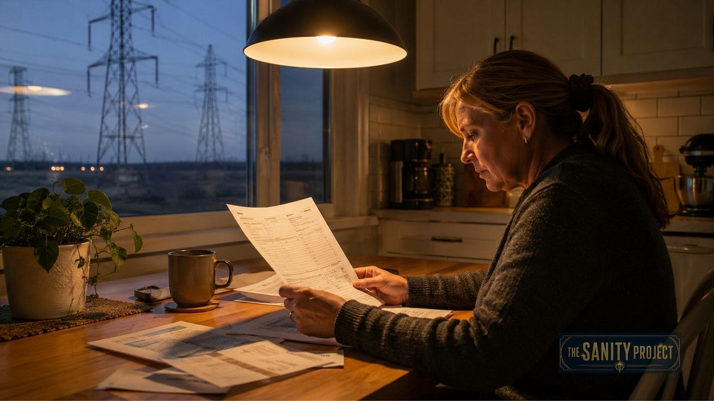 An Alberta household reviewing rising Alberta electricity prices tied to new gas generation