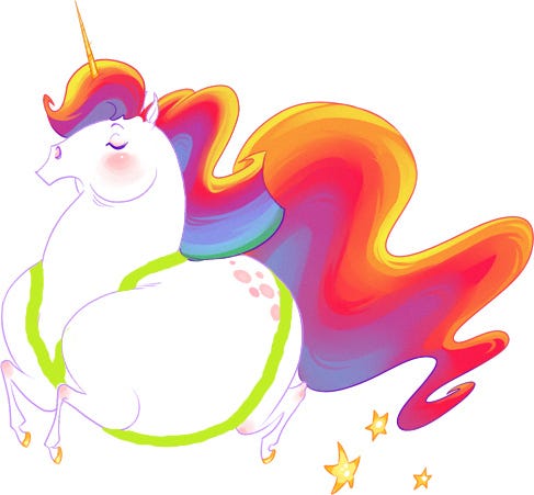 cartoon unicorn with a simple mankini drawn in.
