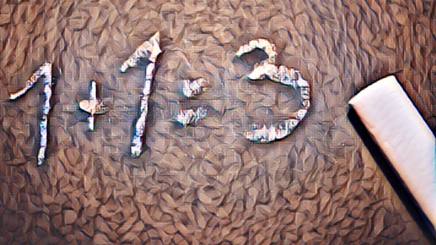 Drawing of chalkboard with 1+1=3