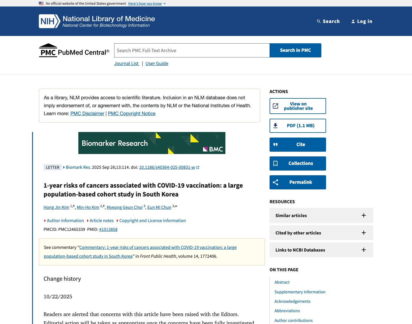 Receipt screenshot: South Korea population-based cohort study on PMC.