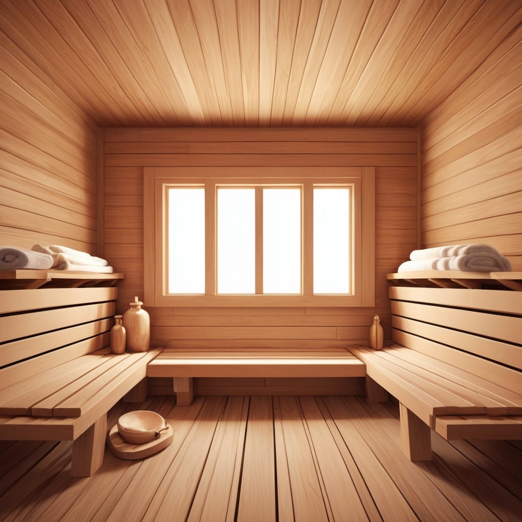 Give me a picture for a newsletter titled "Saunas to Stoicism"