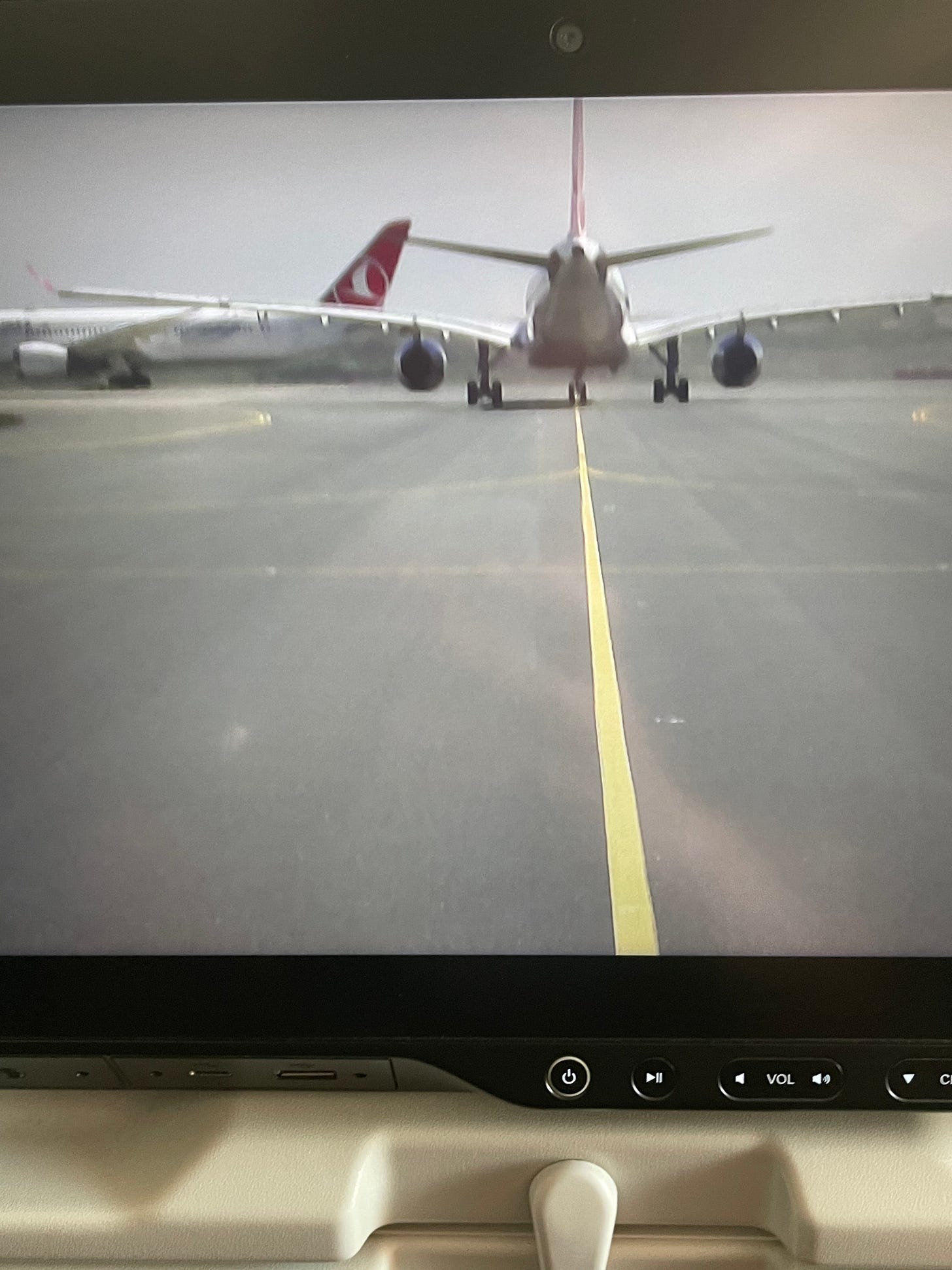 Turkish Airlines planes lining up at Istanbul airport
