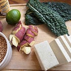Sheet-Pan Purple Sweet Potato & Tofu Bowl with Farro and Kale