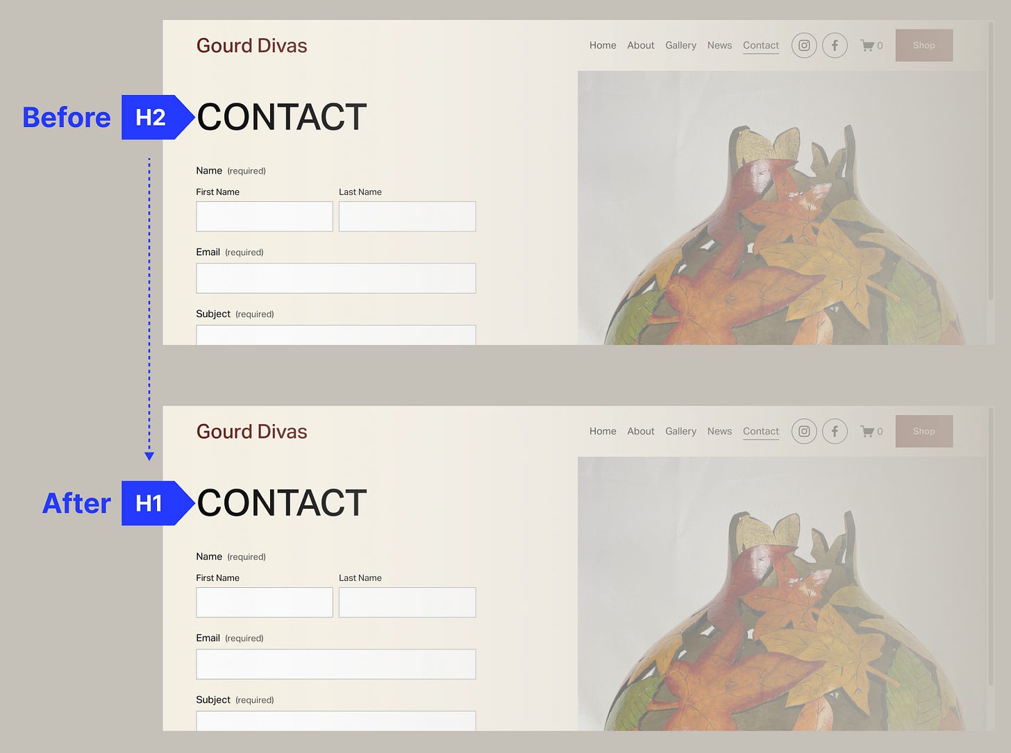 Before and after shots of how Ojen achieved AA compliance by changing the markup orders.