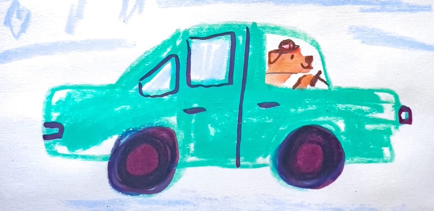 driving dog illustration by Beth Spencer driving dog illustration by Beth Spencer