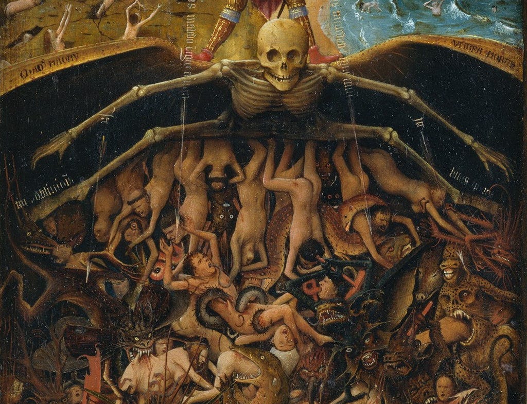 dark art hellscape painting Crucifixion and Last Judgement diptych dark art hellscape painting Crucifixion and Last Judgement diptych