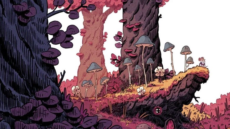 The image depicts a whimsical forest scene with a mushroom-covered mound and trees with mushrooms at the base.
AI-generated content may be incorrect. The image depicts a whimsical forest scene with a mushroom-covered mound and trees with mushrooms at the base.
AI-generated content may be incorrect.