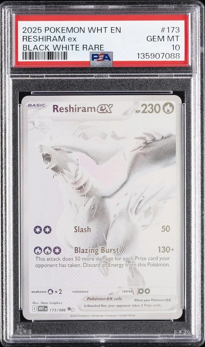 2025 POKEMON WHT EN-WHITE FLARE BLACK WHITE RARE #173 RESHIRAM EX PSA 10