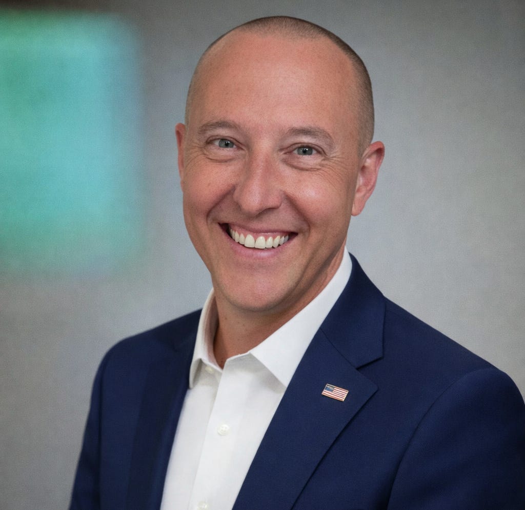 Smiling man in a suit with pin