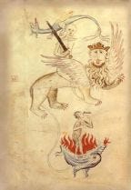 From the Apocalypse in a Biblia Pauperum illuminated at Erfurt around the time of the Great Famine. 