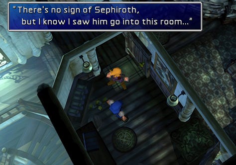 Zack as SOLDIER Cloud and Cloud as a Shinra trooper leave the inn to look for Sephiroth in the Shinra manor (original)