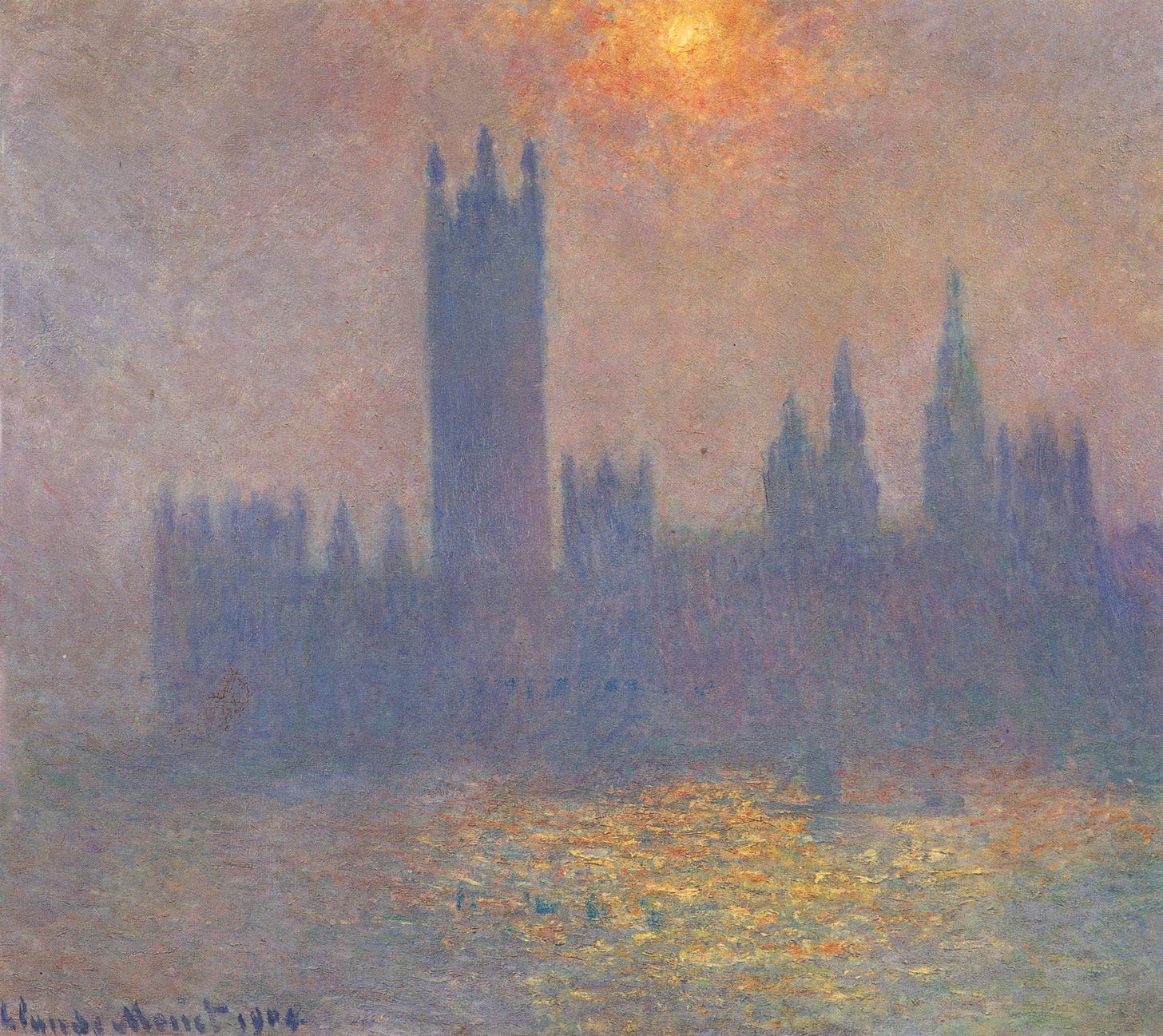 Houses of Parliament, Effect of Sunlight in the Fog (1904) by Claude Monet  – Artchive
