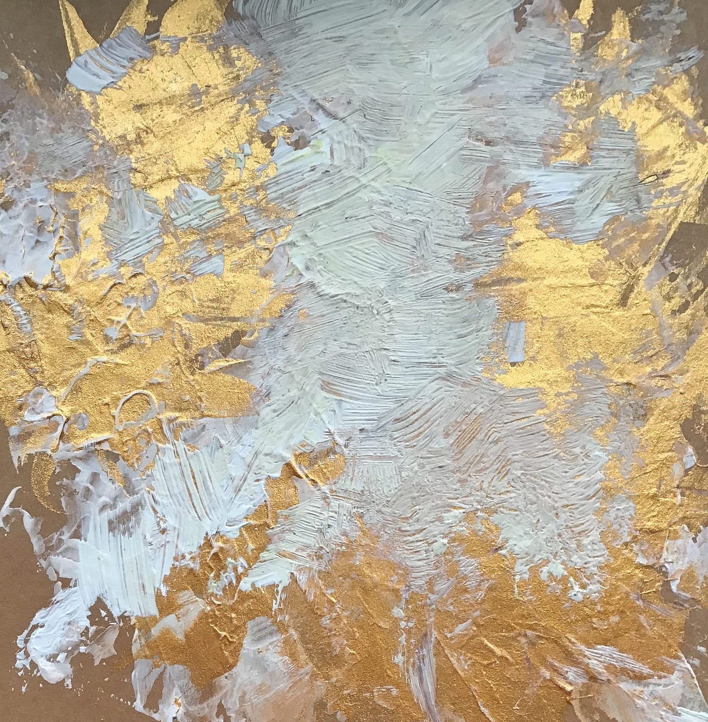 Abstract in gold, white and cream acrylics