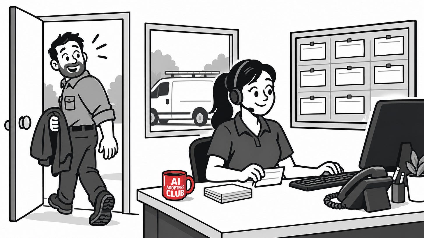 An owner steps away from the service desk while a documented call process continues without them. An owner steps away from the service desk while a documented call process continues without them.