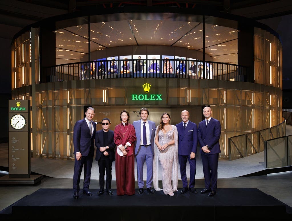 Rolex Testimonees, including world-renowned soprano Sonya Yoncheva (third from right), acclaimed filmmaker Jia Zhangke (second from left) and tennis legend Li Na (third from left), at the “Oyster Story” exhibition’s opening ceremony, on June 9. Photo: Handout Rolex Testimonees, including world-renowned soprano Sonya Yoncheva (third from right), acclaimed filmmaker Jia Zhangke (second from left) and tennis legend Li Na (third from left), at the “Oyster Story” exhibition’s opening ceremony, on June 9. Photo: Handout