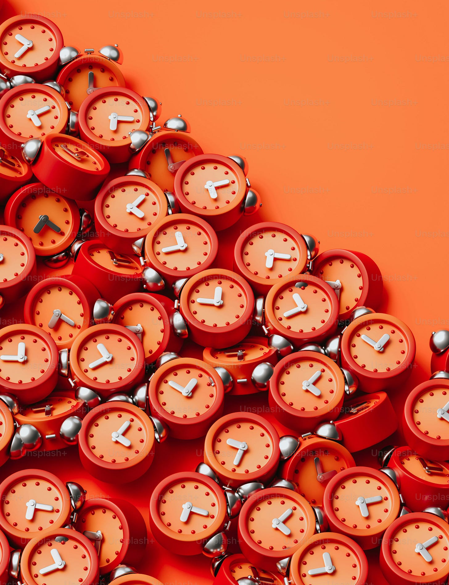 a group of red clocks sitting on top of each other