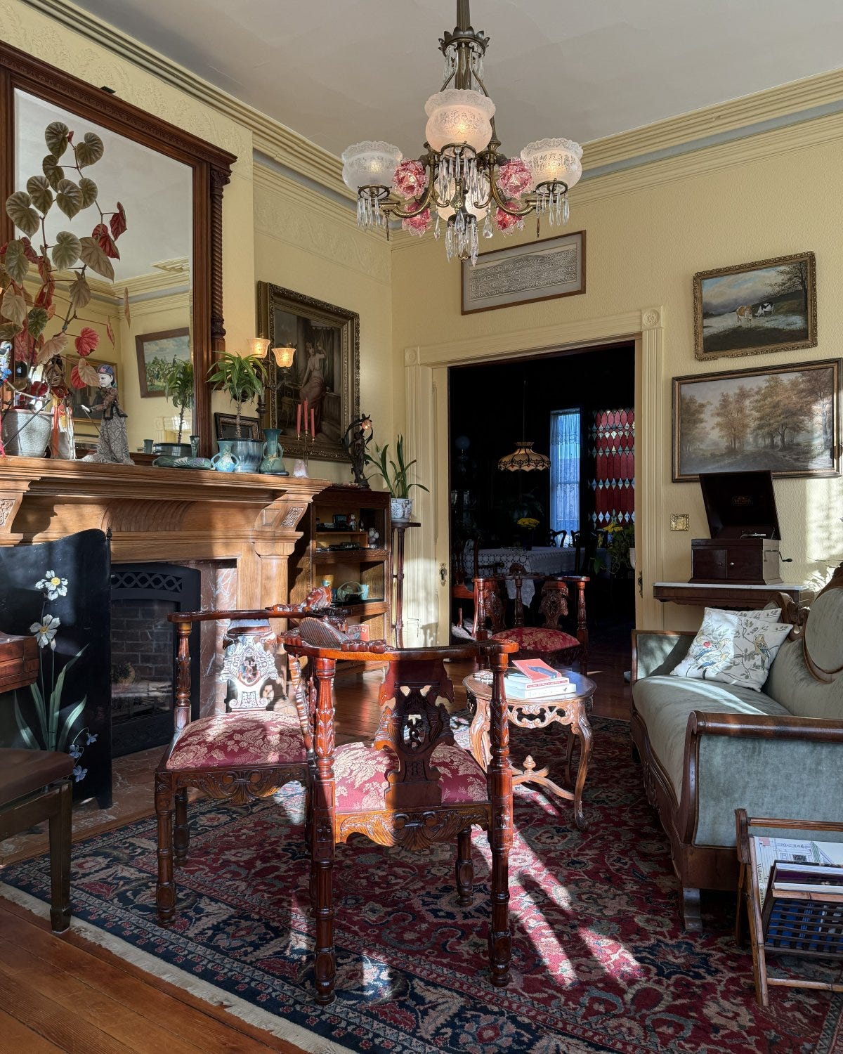 View from the parlor of the Adams Pragge House looking through the double pocket doors towards the dining room. 
