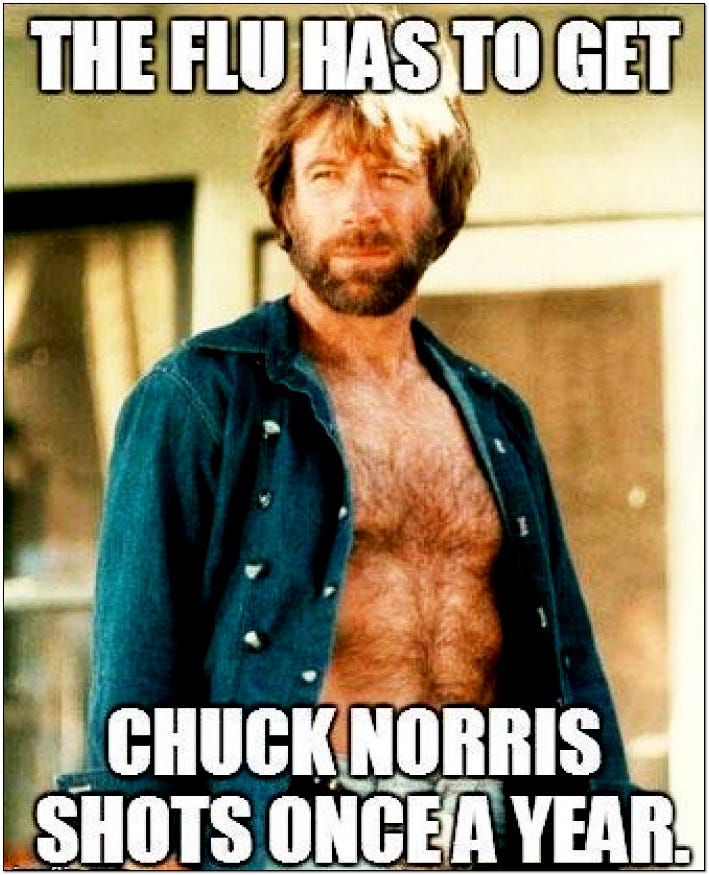 The FLU has to get Chuck Norris shots once a year