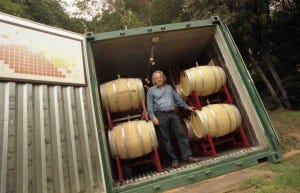 Cosimo in the door of his cost-efficient brain child of a wine cellar. 