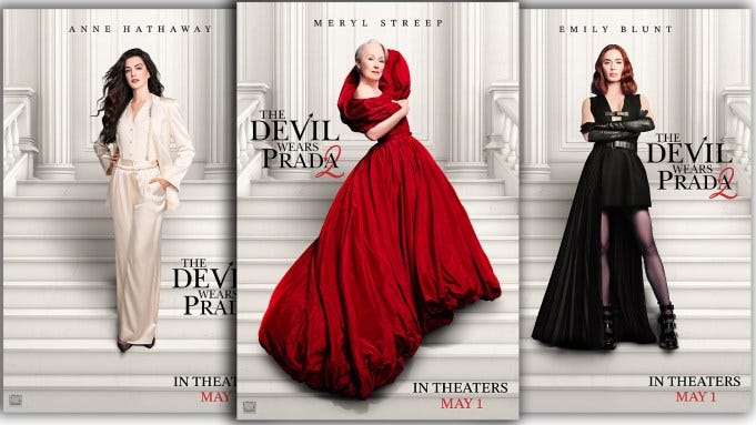 'The Devil Wears Prada 2' starring Anne Hathaway as Andrea Sachs, Meryl Streep as Miranda Priestly and Emily Blunt as Emily Charlton 'The Devil Wears Prada 2' starring Anne Hathaway as Andrea Sachs, Meryl Streep as Miranda Priestly and Emily Blunt as Emily Charlton
