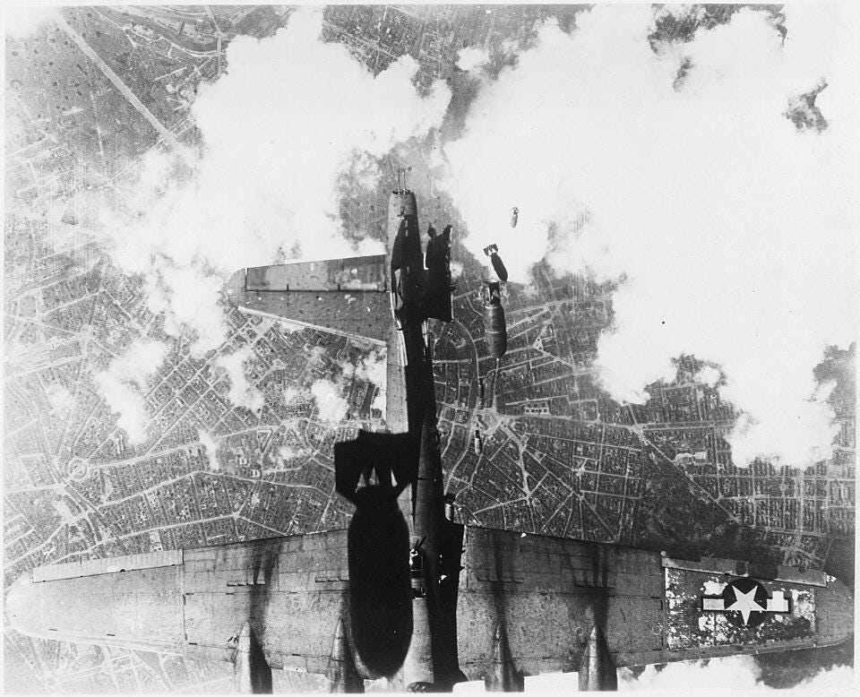 A dramatic moment from WWII: the American B-17G 'Miss Donna Mae II' is fatally struck by friendly ordnance during a May 19, 1944 bombing raid on Berlin, leading to an uncontrolled spin and the loss of all eleven servicemen.