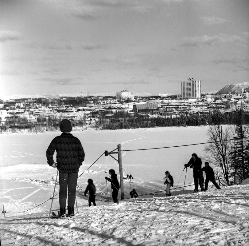 Romig Hill ski area in 1963 Anchorage, Alaska. Romig Hill ski area in 1963 Anchorage, Alaska.