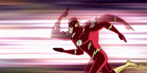 a cartoon of the flash running with a purple background