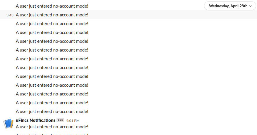 The end of the giant wall of slack messages before a new timestamp is added
