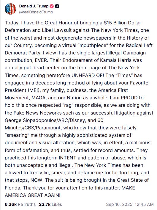 $15 Billion Dollar Defamation and Libel Lawsuit against The New York Times