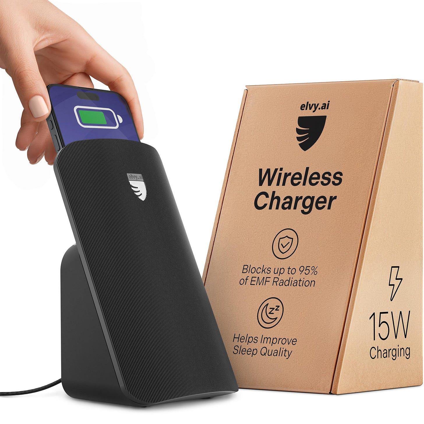 Amazon.com: Elvy Fast Qi Wireless Charger for Cell Phones - Designed with  EMF Management Technology for Enhanced Charging, Advanced Environmental  Shielding, Lab Tested by Ordos Tech, 2023 (Jet Black) : Cell Phones