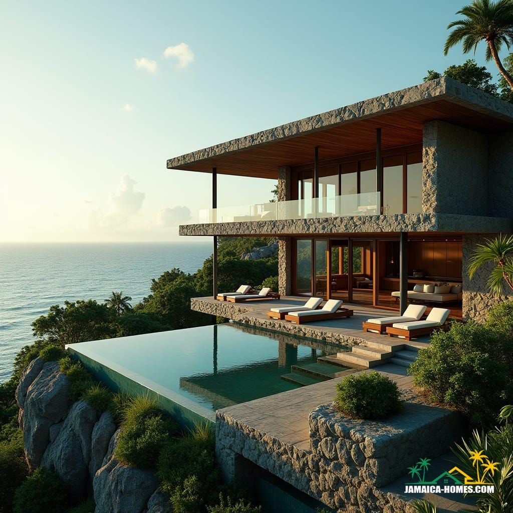 Design of a luxury hillside villa overlooking the blue waters of Port Antonio, Jamaica.