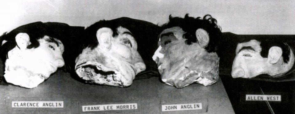 Black and white image of the 4 dummy heads at Alcatraz Island Black and white image of the 4 dummy heads at Alcatraz Island