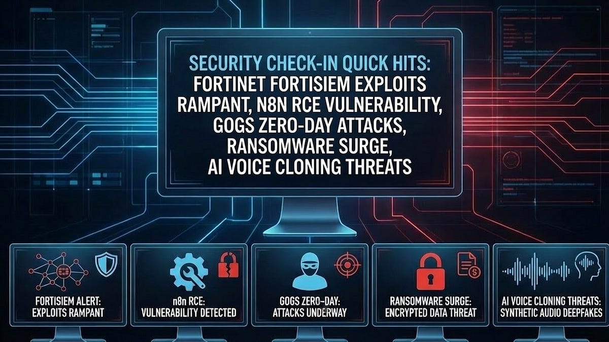 Security Check-in Quick Hits: Fortinet FortiSIEM Exploits Rampant, n8n ...