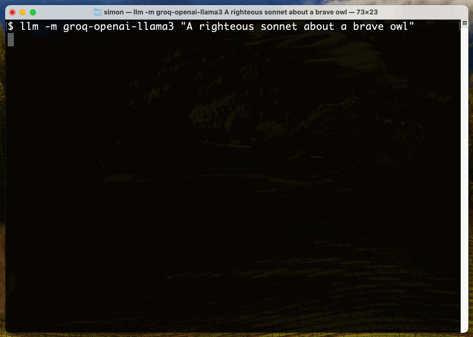 Animated demo. The sonnet appears in less than a second: Here is a sonnet about a brave owl:  In moonlit skies, a silhouette is seen, A wingspan wide, a watchful, piercing gaze. The owl, a sentinel of secrets keen, Patrols the night, with valor in her ways.  Her feathers soft, a camouflage gray, She glides unseen, a phantom of the night. Her eyes, like lanterns, shining bright and far, Illuminate the darkness, banishing all fright.  Her talons sharp, a grasping, deadly sway, She swoops upon her prey, with silent might. Yet in her heart, a wisdom, old and gray, A fierce devotion to the darkness of the night.  And thus, the owl, a symbol of courage true, Inspires us all, with brave and noble pursuit.  I hope you enjoy this sonnet!