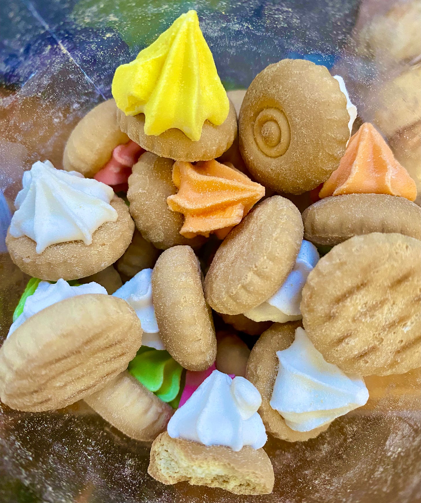 A colorful, close-up array of iced gem biscuits/Florecitas A colorful, close-up array of iced gem biscuits/Florecitas
