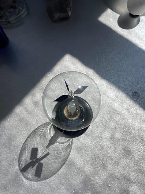 Messy workshop, soldering blocks, solar radiometer and shadow